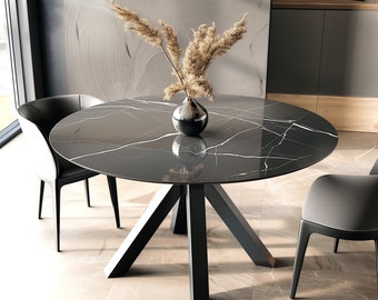 Round Stone Tabletop - Glossy Black