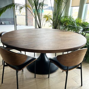 Custom Made 8 Seater Round Black Walnut Dining Table With Tulip Shape Base