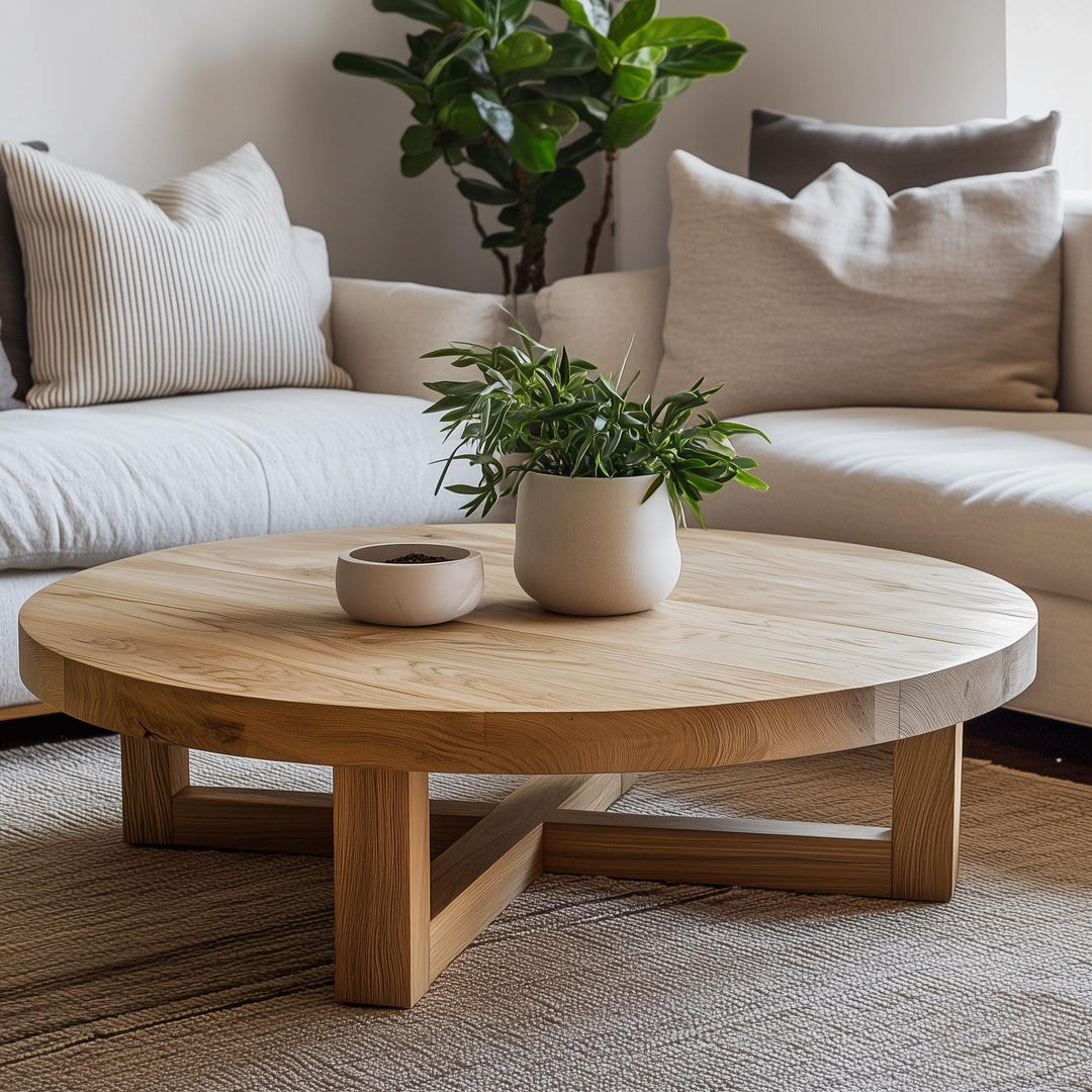 Solid Wood Round Coffee Table - Etsy