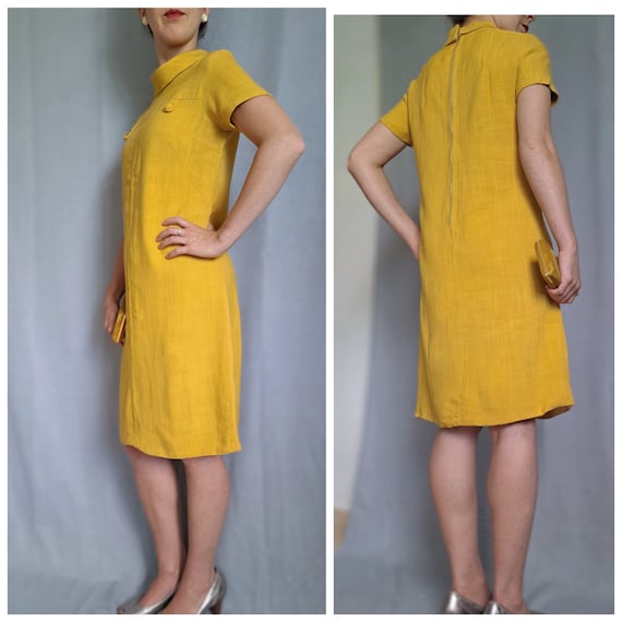 Vintage 60s mod mustard yellow linen feel sheeth … - image 2