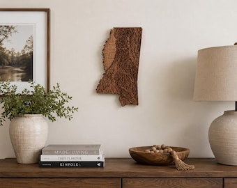 Mississippi Walnut Wood Map, CNC Carved Topographic State Wall Art, Handmade Mississippi Gift