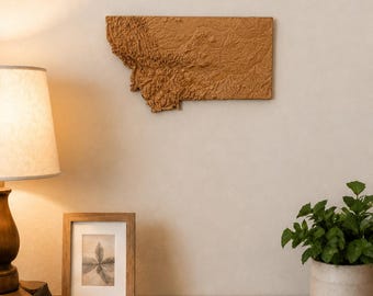 Montana Maple Wood Map, CNC Carved Topographic State Wall Art, Handmade Montana Gift