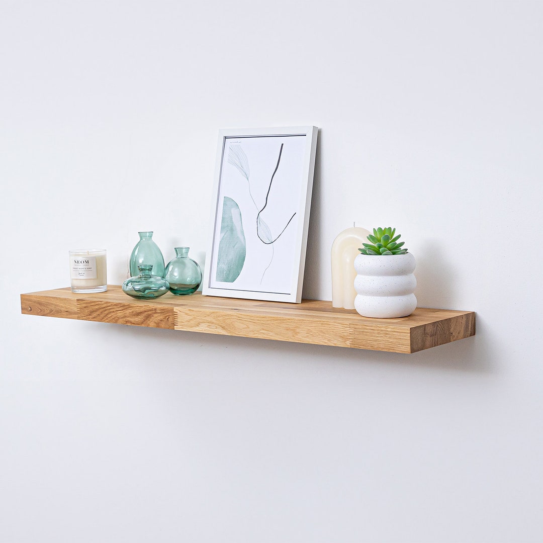 Handcrafted Solid Wood Premium Oak Modern Floating Shelf and Fixings