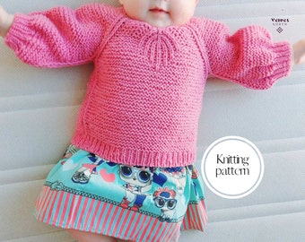 Sofia Baby Pullover Knitting Pattern | Top Down Raglan (PDF Pattern)