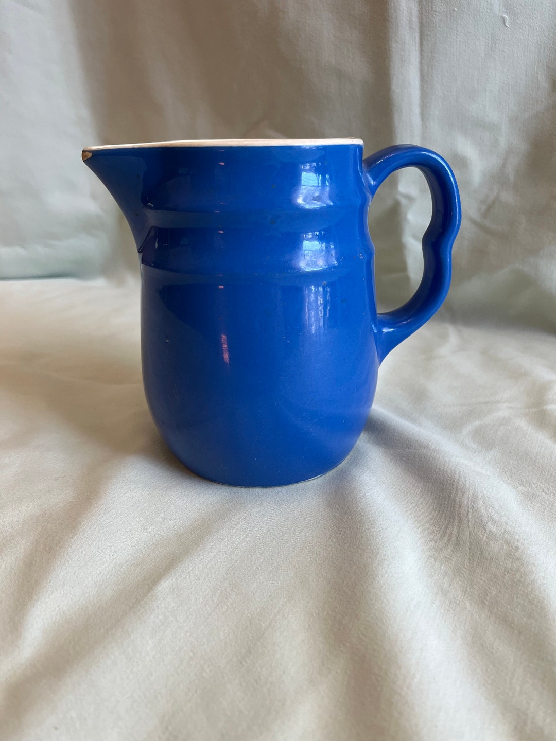 Vintage Oxford Stoneware Pitcher Royal Blue Etsy