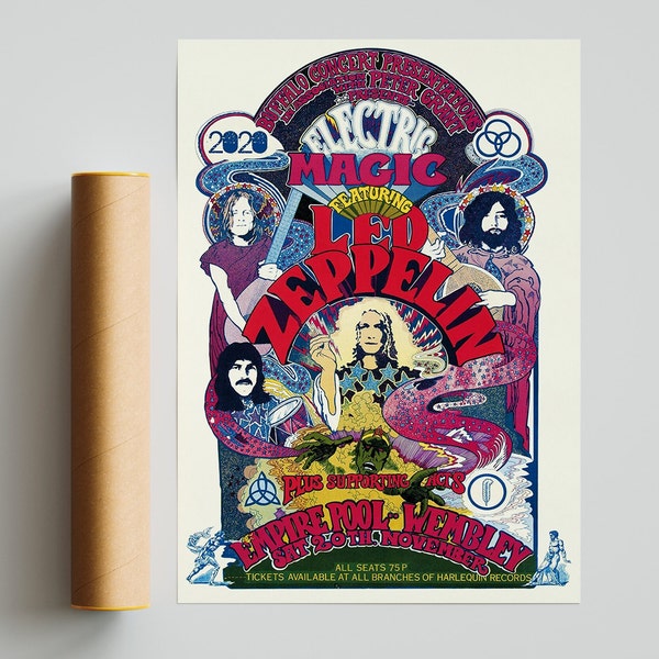 Led Zeppelin 1971 London Concert Poster / Led Zeppelin Poster / Album Cover Poster / Music Print / Album Print / Wall Decor / Music Gift