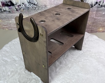 Hobby Horse Stable for 3 Pony Toys: Rustic Wooden Rack with Horseshoes