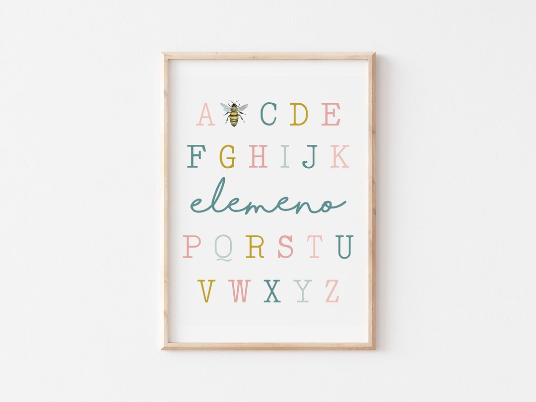 Alphabet Wall Art Printable ABC Print Nursery Poster Girls Etsy