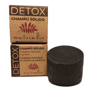 NaturalSu | Natural Detox Solid Shampoo with Activated Charcoal and Centella Asiatica | For Sensitive Skin - Normal Hair and Oily Hair - 80 grams