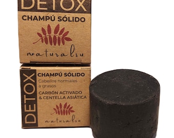 NaturalSu | Natural Detox Solid Shampoo with Activated Charcoal and Centella Asiatica | For Sensitive Skin - Normal Hair and Oily Hair - 80 grams