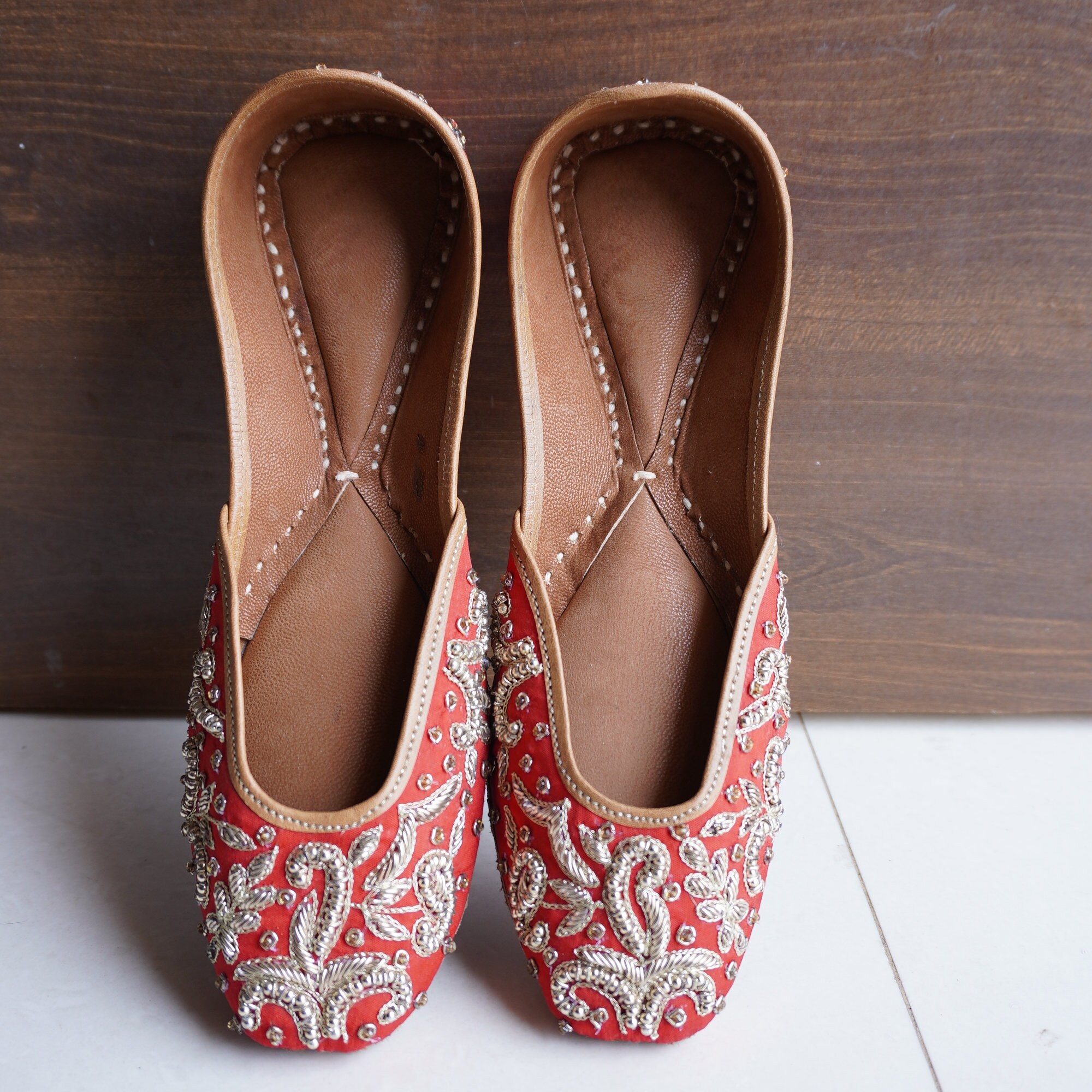 Custom Wedding Shoes for Bride - Red Beaded Bridal Shoes, Colorful Punjabi Jutti, Ethnic Party Khussa Women, Indian Bridesmaid Ethnic Flair.