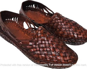 Handwoven Brown Leather Mojari Shoes for Men | Traditional Punjabi Jutti Slip-On | Rustic Vintage Footwear | Comfortable Ethnic Casual Flats
