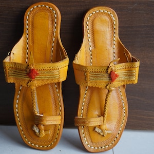 Boho Bliss: Handmade Tan colour Leather Kolhapuri Sandals for Women, bohemian style toe ring sandals, huarache, woven mules.