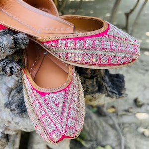 Pink Wedding Shoes-Khussa, Mojaris, Ethnic Indian Juttis, Beaded Bridal Footwear, Embroidered Handmade Jutti, Punjabi Jutti Elegant Brides..