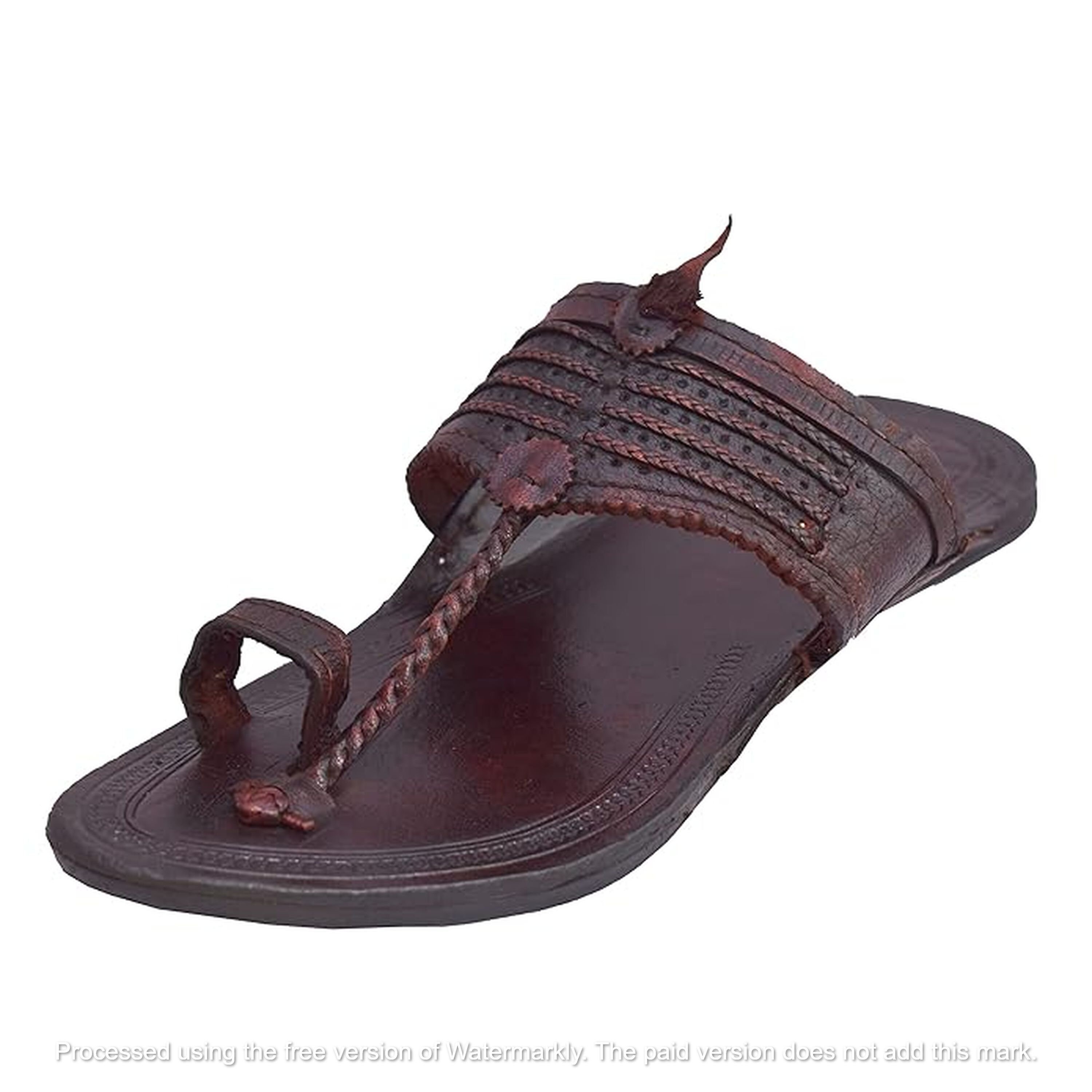 Metro Kolhapuri sandals men\'s 11 brown Boho leather braid woven point curled toe Handcrafted Tan Leather Kolhapuri Chappal for Men | Boho Toe  main image 2