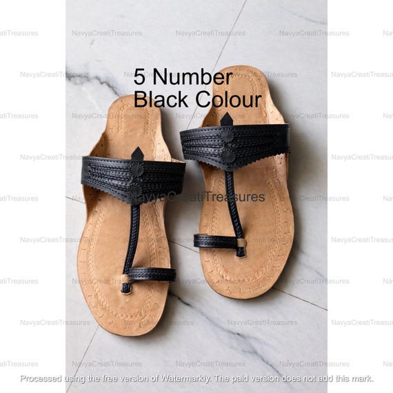 Women Black Leather Kolhapuri Flats Handmade Indian Ethnic Slip-On Crafted Traditional Footwear Minimal Boho Style Classic Design Sandals.
