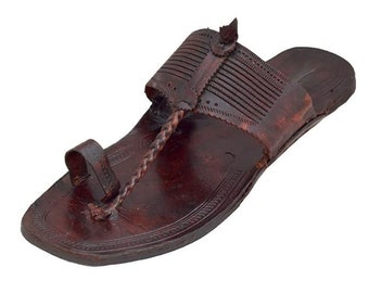 mens Kolhapuri Sandals Genuine Leather T-Strap Jesus Sandals-Handmade Traditional Hippie Footwear, Authentic Indian Shoes for Men Made India