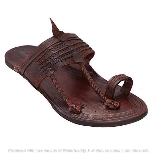 mens Kolhapuri Sandals Genuine Leather T-Strap Jesus Sandals-Handmade Traditional Hippie Footwear, Authentic Indian Shoes for Men Made India