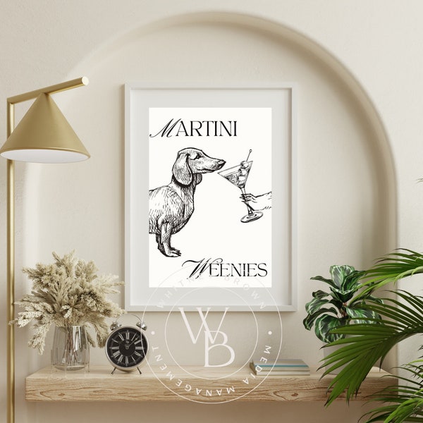 Martini Weenies Bar Cart Art Upscale Bar Cart Art Weiner Dog Art Daschund Art Gift Dog Lovers Bar Cart Art