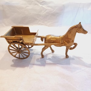 Vintage französisches Messing Pferd und Wagen
