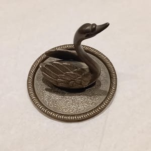 Vintage Silver Plated Swan Ring Holder - EP Zinc Alloy Silver Trinket Dish