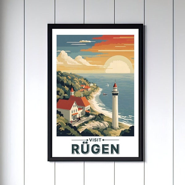Rügen Skyline Print | Wall Art Poster Germany | Rügen Wall Art | Rügen Cityscape Art | Rügen Wall Deco | Retro Vintage Travel Poster