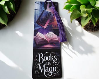 Lovely illustrated Books Are Magic printed bookmark with Tassel, Page Saver, Book Lover Gift, Bookish, Aesthetic Bookmark, Birthday Gift