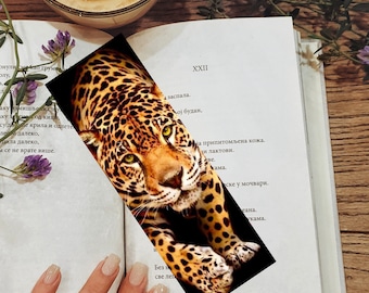 Lovely illustrated printed bookmark, Page Saver, Book Lover Gift, Leopard
