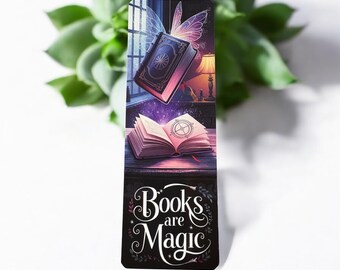 Lovely illustrated Books are Magic printed bookmark, Page Saver, Book Lover Gift, Bookish, Aesthetic Bookmark, Birthday Gift, Gift for her