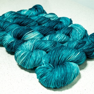 Winter Green - hand dyed yarn - worsted, aran - Size 4 - Needle US 8, Hook H8 - teal blue green variegated tonal