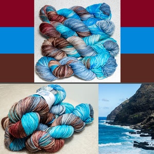 Hawaiian Lighthouse - hand dyed yarn - worsted, aran - Size 4 - Needle US8, Hook H8 - blue brown red aqua turquoise maroon