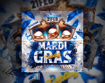 EDITABLE Mardi Gras Carnival Template, Event Flyer, Night Club Invite Flyer, DJ Flyer Design - Photoshop, Photopea, Instagram, Facebook