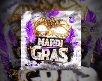EDITABLE Mardi Gras Carnival Template, Event Flyer, Night Club Invite Flyer, DJ Flyer Design - Photoshop, Photopea, Instagram, Facebook