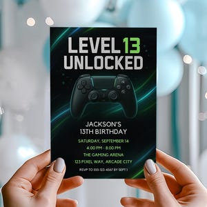 Level 13 Unlocked Birthday Invitation: Gamer Party, Editable Template (Digital Download