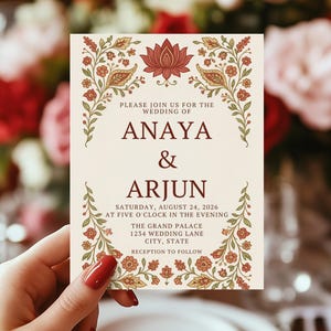 Floral Lotus Indian Wedding Invitation: Boho Temple Ceremony (Digital Download)