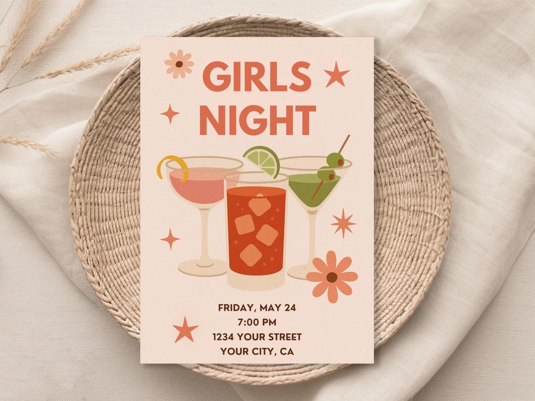 Retro Girls Night Out Invitation: Editable Cocktail Party Evite (canva ...