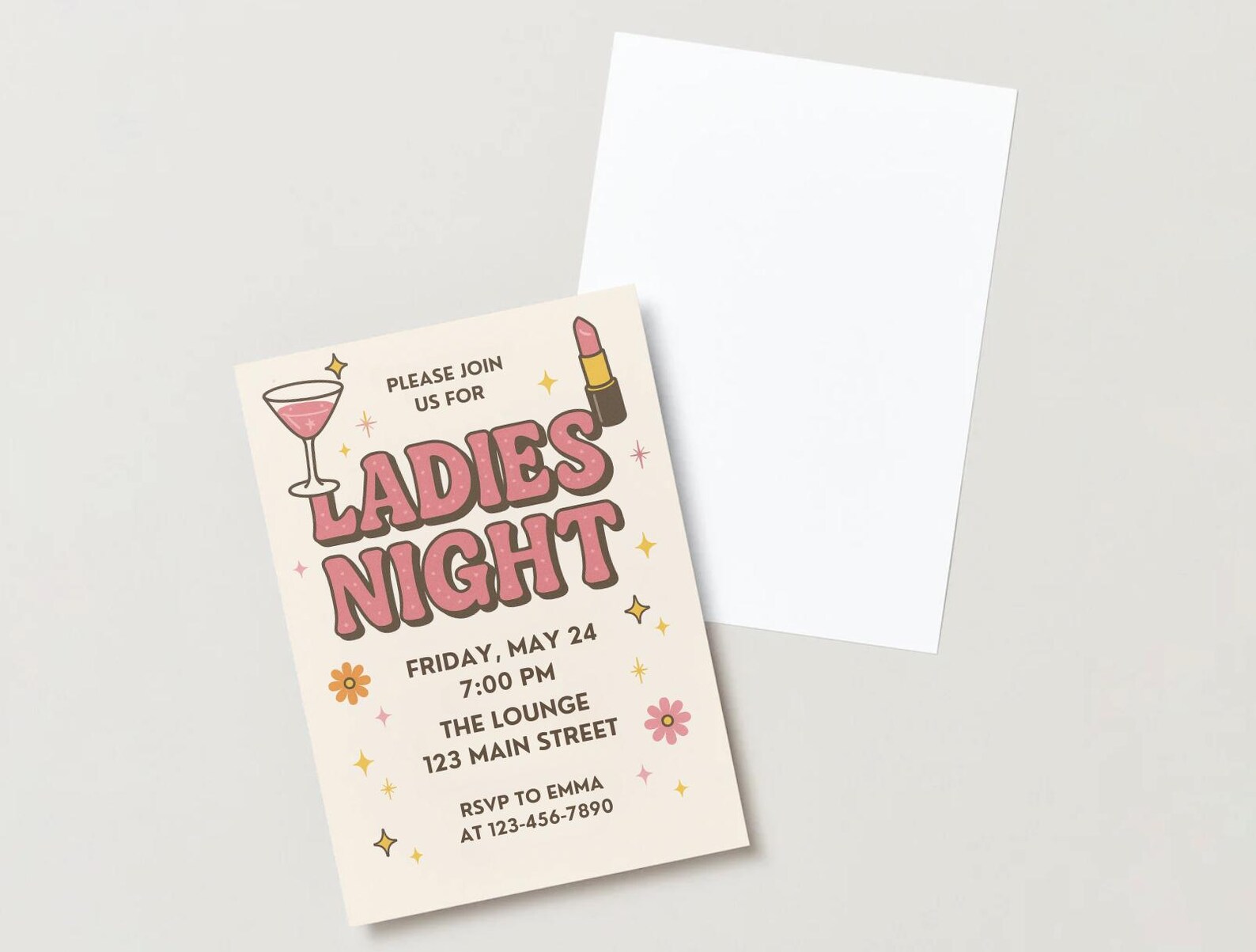 Retro Ladies Night Invitation: Pink Cocktail Party Flyer (digital ...