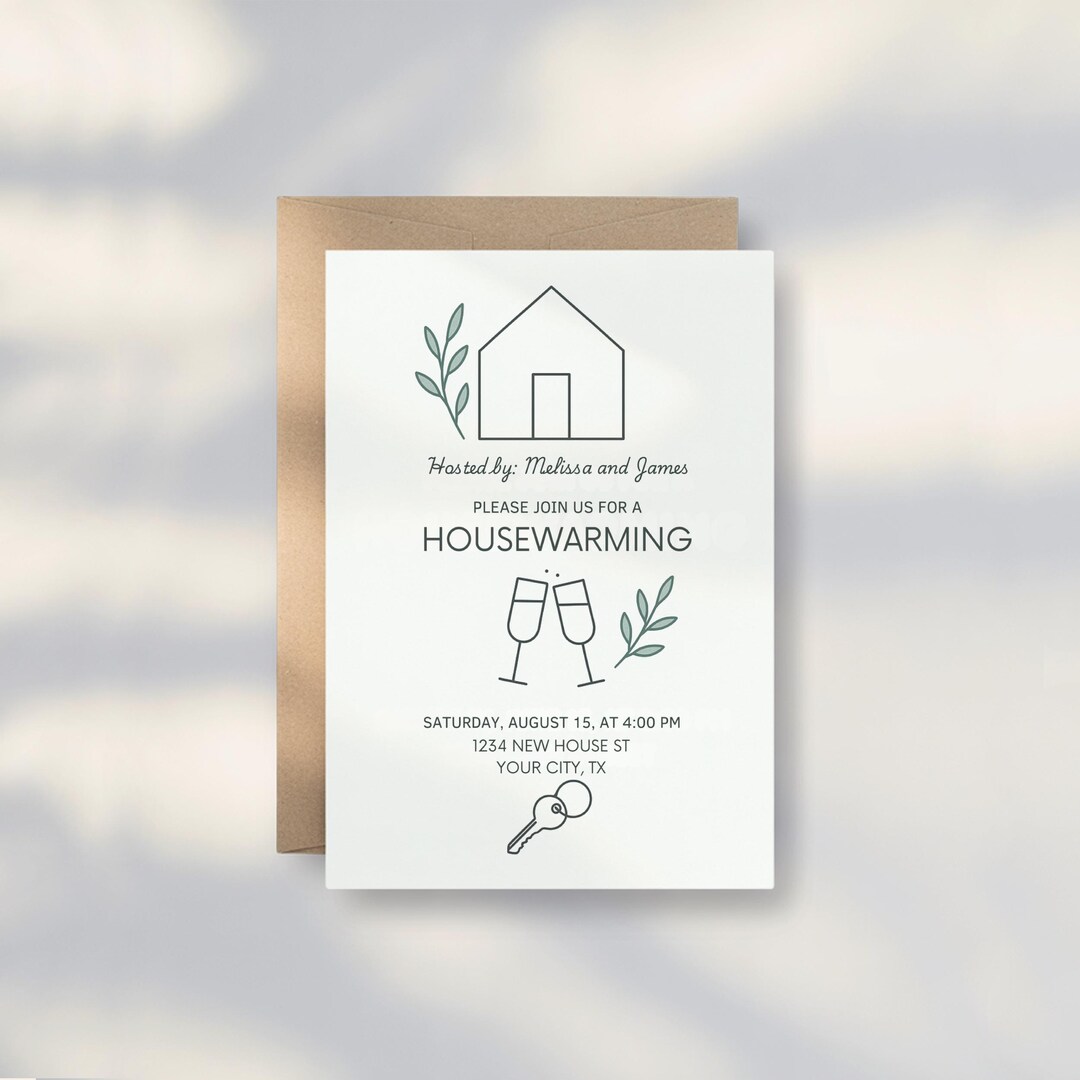 Minimalist Housewarming Invitation: Greenery & Keys Editable Template ...