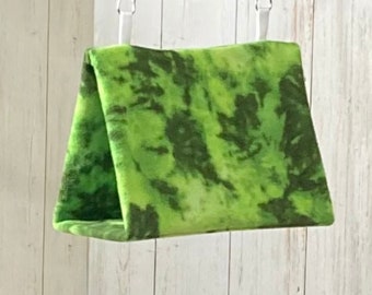 Cozy Bird Tent, Comfy Parrot Tent, Made with 4 Seams, Green Tie Dye Anti-Pill Fleece, 3 Sizes, Conure, Lovebird, Cockatiel, Budgie, Quaker