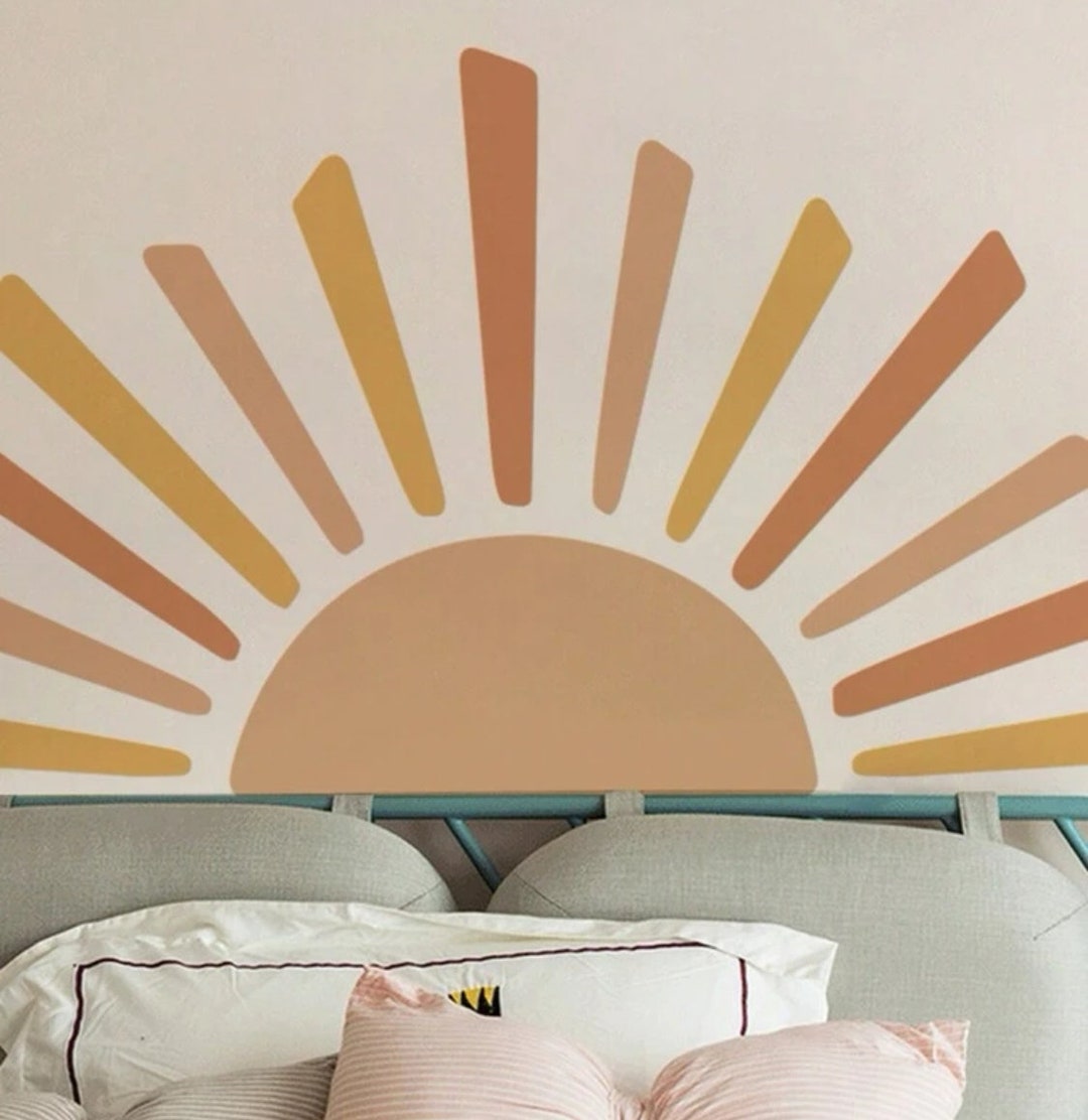 Boho Wall Decal half Sun Wall Sticker Nursery Watercolour Sun Wall