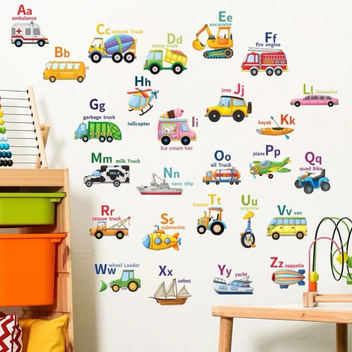 Alphabet Wall Decal, Kids ABC Wall Stickers, Illustrated Letter