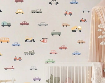 29 Uds. Calcomanía de pared de transporte para niños, pegatina de pared para vehículo, decoración de pared para guardería, camiones, autobuses y calcomanías para pared de coche