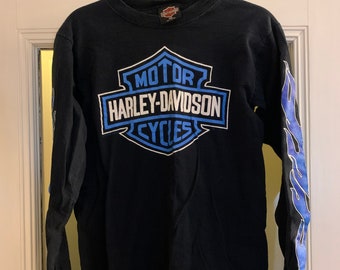 Vintage 1987 Blue Flame Harley Davidson Long Sleeve shirt Maui