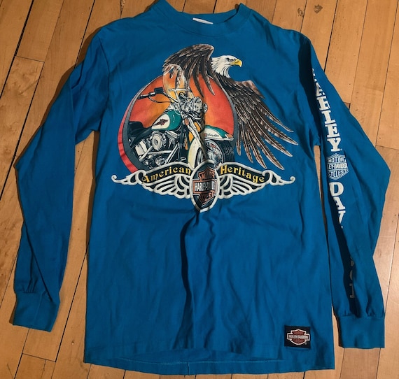 Vintage Harley Davidson Blue Long Sleeve T Shirt American Heritage 