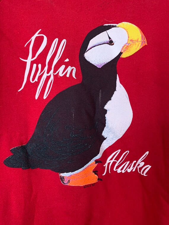Vintage Puffin, Alaska 1992 ACE Red Jerzees Crew … - image 2