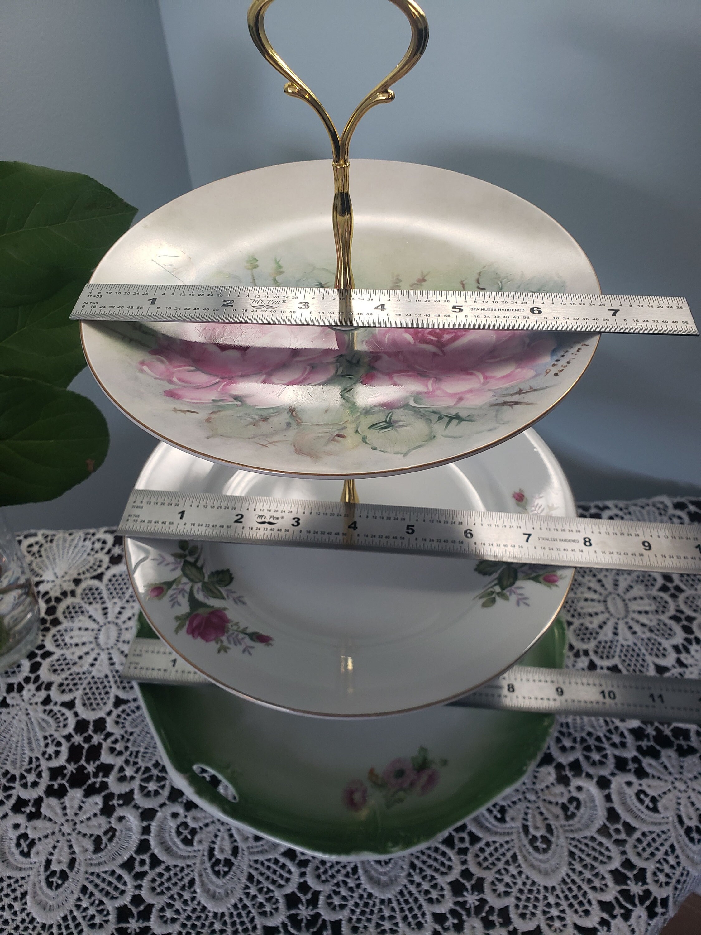 Support à gâteaux à 3 niveaux, assiettes florales