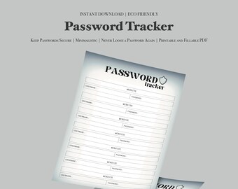 Password Tracker | Login Book | Keep Passwords Safe | Printable Password Safety | Life Organisation Essential