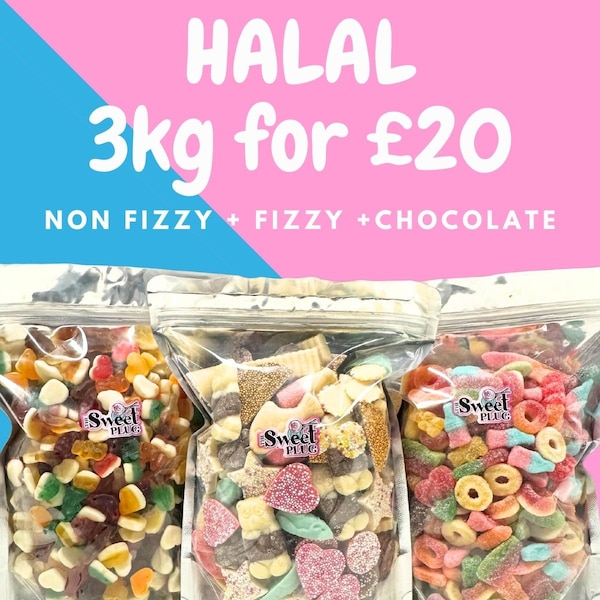 Halal 3kg for 20! 1kg Fizzy + 1kg Jelly + 1kg Chocolate