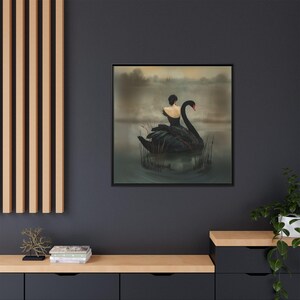 Black Swan Painting | Dark Romance Art | Woman Seamlessly Entwined with a Majestic Swan | Pinewood Frame | Matte Finish Canvas | Goth Decor image 4