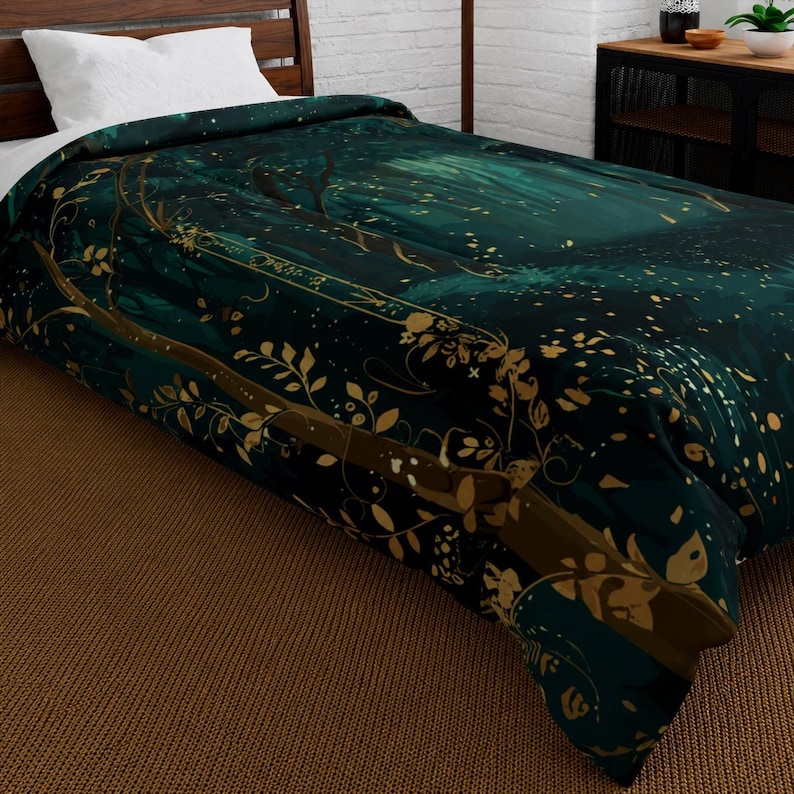 Enchanted Forest Comforter | Machine Washable & Lightweight Quilt | Art Nouveau Design Bedding | Woodland Aesthetics | No Duvet Cover Needed image 7